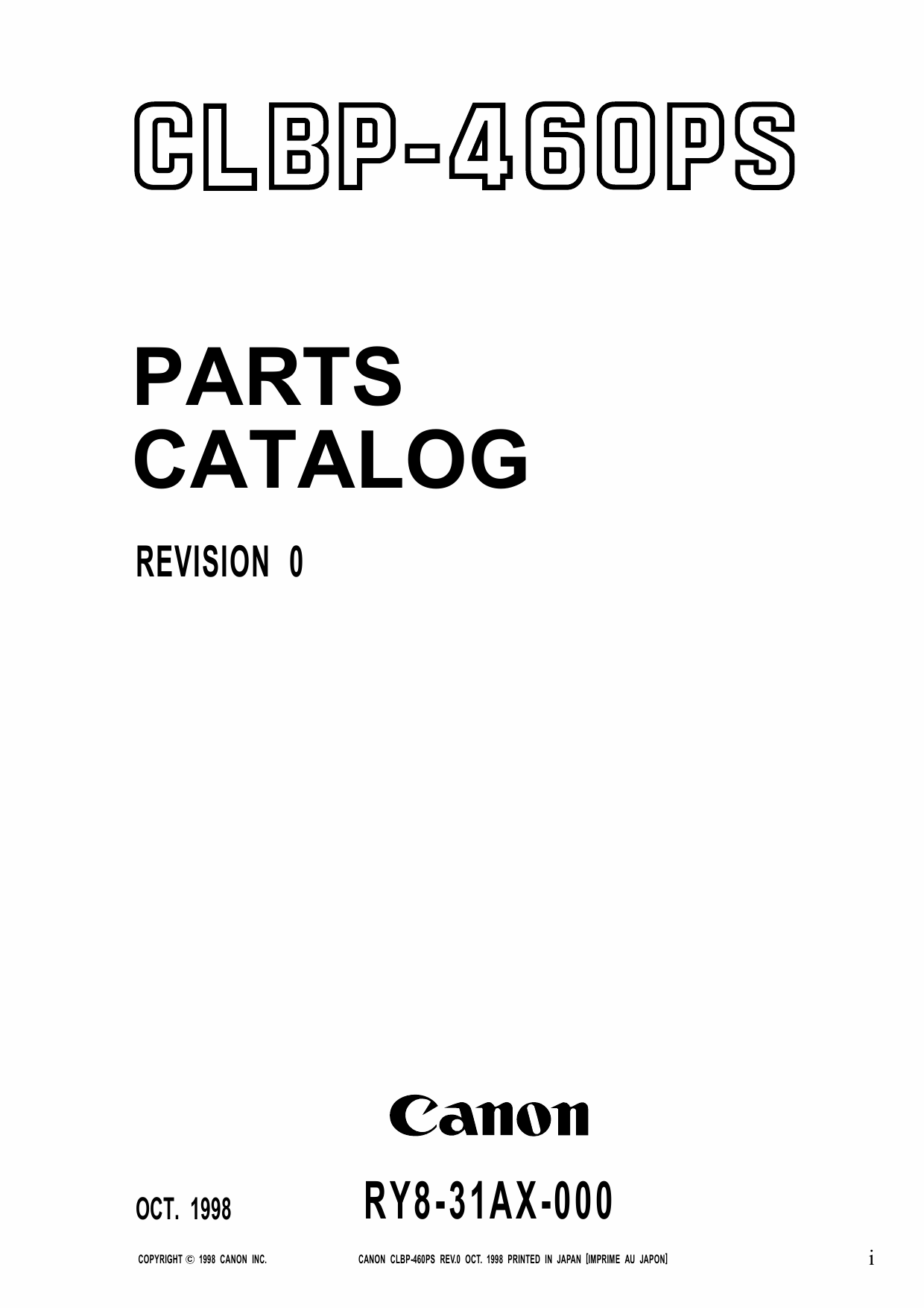 Canon imageCLASS CLBP-460 Parts Catalog Manual-1